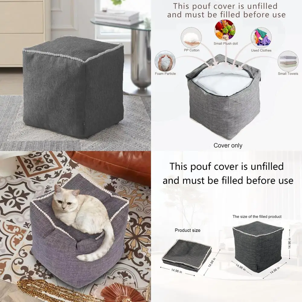 

45x45 неstuffed квадратная подставка для ног, чехол для пуфа, чехол для хранения хлопка и льна, кресло-мешок, прочная подставка для ног, домашний декор в стиле бохо