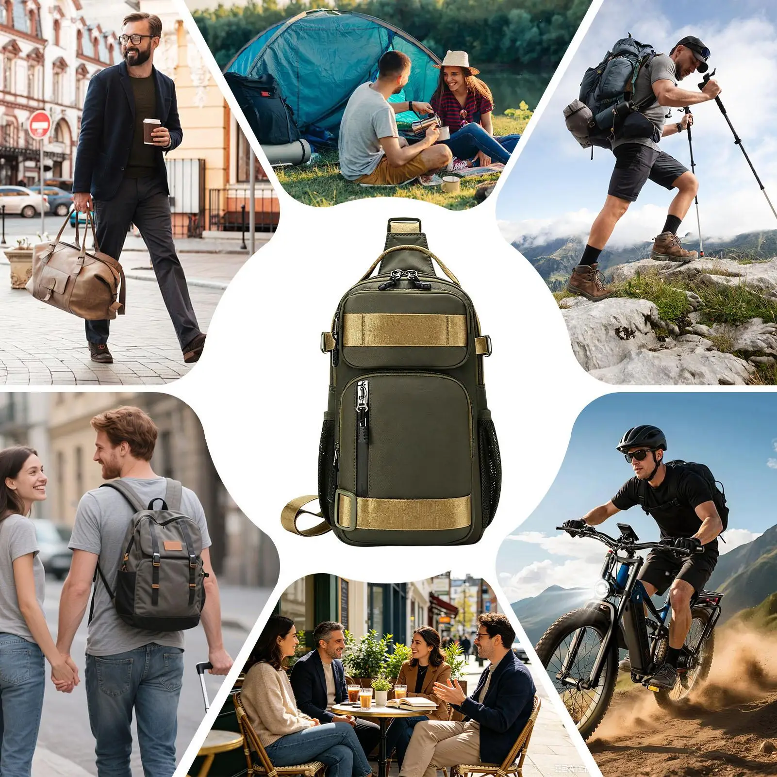 Travel Sling Bag For Men Adjustable Oxford Cloth Casual Lightweight Pouch Over The Shoulder Bags For Commuter Cycling Gym Sports