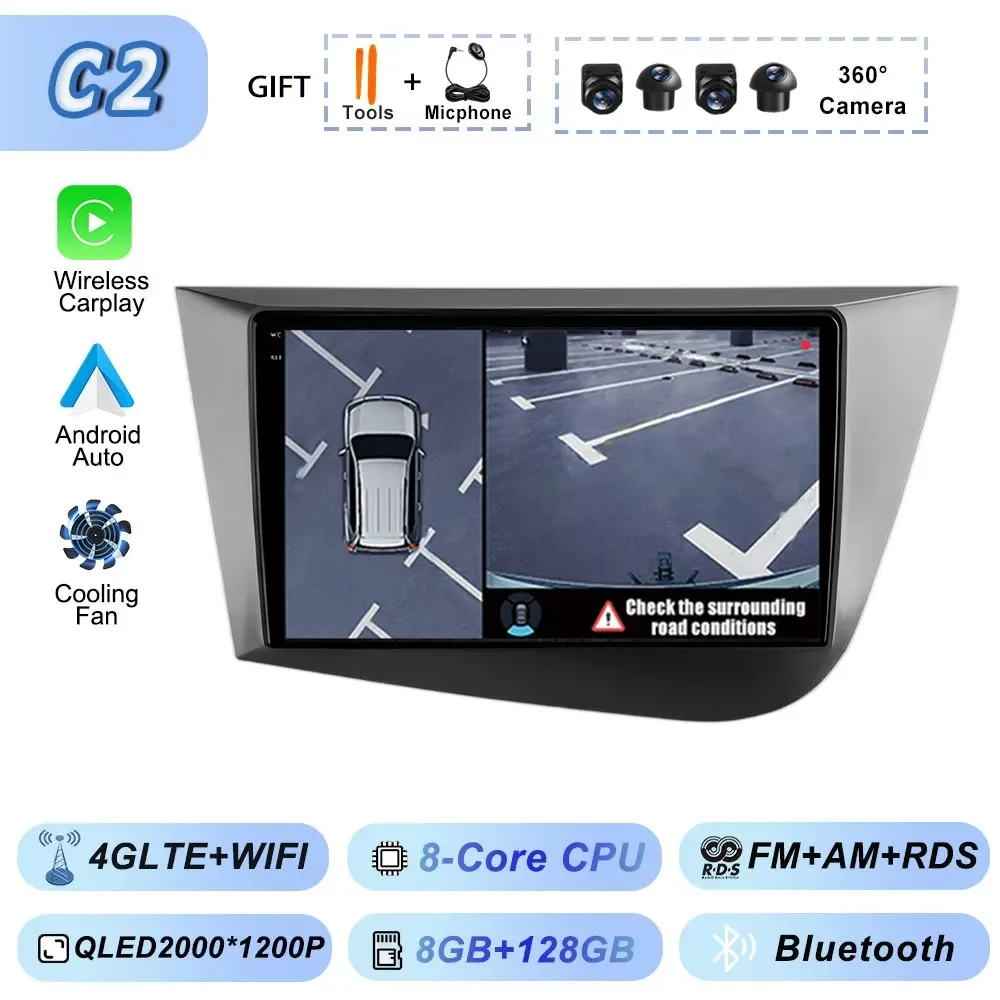 Draadloze Carplay Android 15 voor Seat Leon 2 2005-2012 Multimedia Video Player Wifi Autoradio Navigatie GPS Stereo Android auto