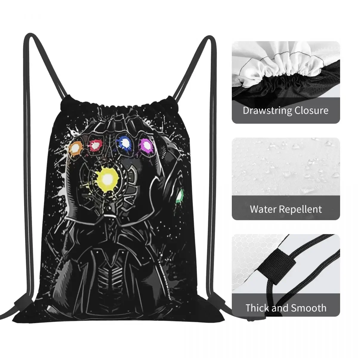 Sacos de cordão portáteis para homens e mulheres, mochilas Infinity Gauntlet, bolso para pacotes, bolsa esportiva, bolsa para estudantes