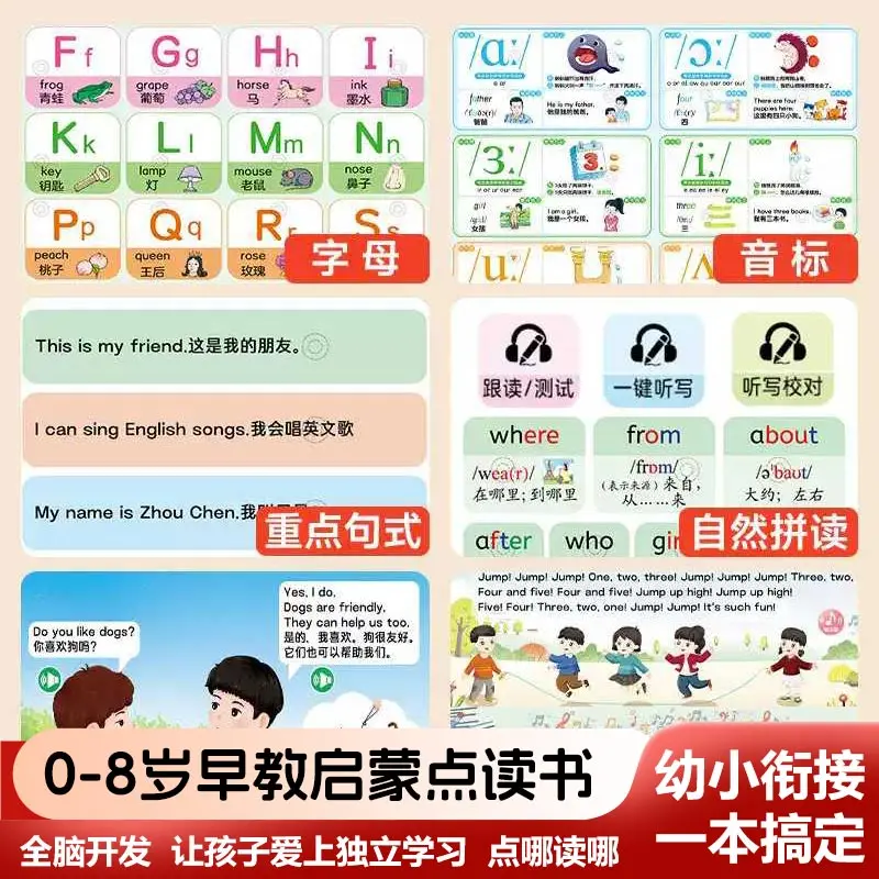Toddler English Learning Enlightenment Book, Finger Point Reading English Words Sound Book, Fun Intelligent Educational Audio