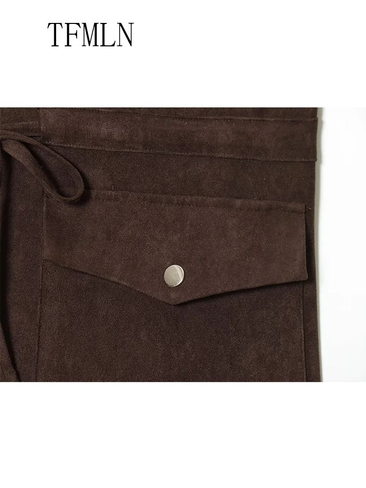 معاطف نسائية غير رسمية بسحاب موضة خريف 2025 على شكل حرف v بدون أكمام برباط أنيق ملابس الشارع الشهير جيوب عتيقة سترات متينة #6