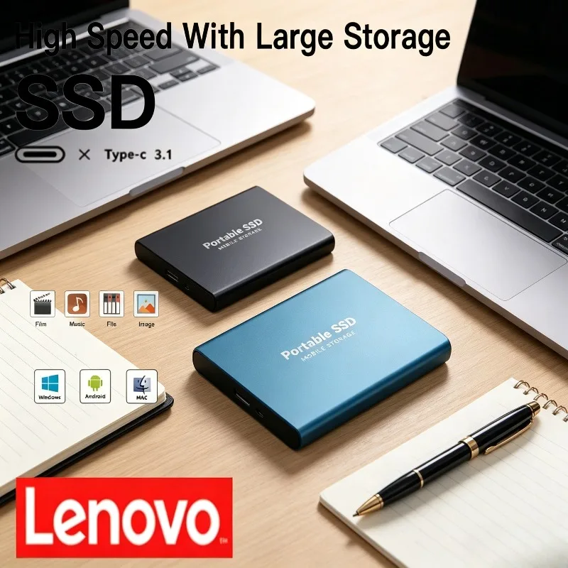

Внешний твердотельный накопитель Lenovo T5 Mini, портативный внешний SSD-диск для ноутбуков, ПК, Macbook, 1 ТБ, USB 3.1