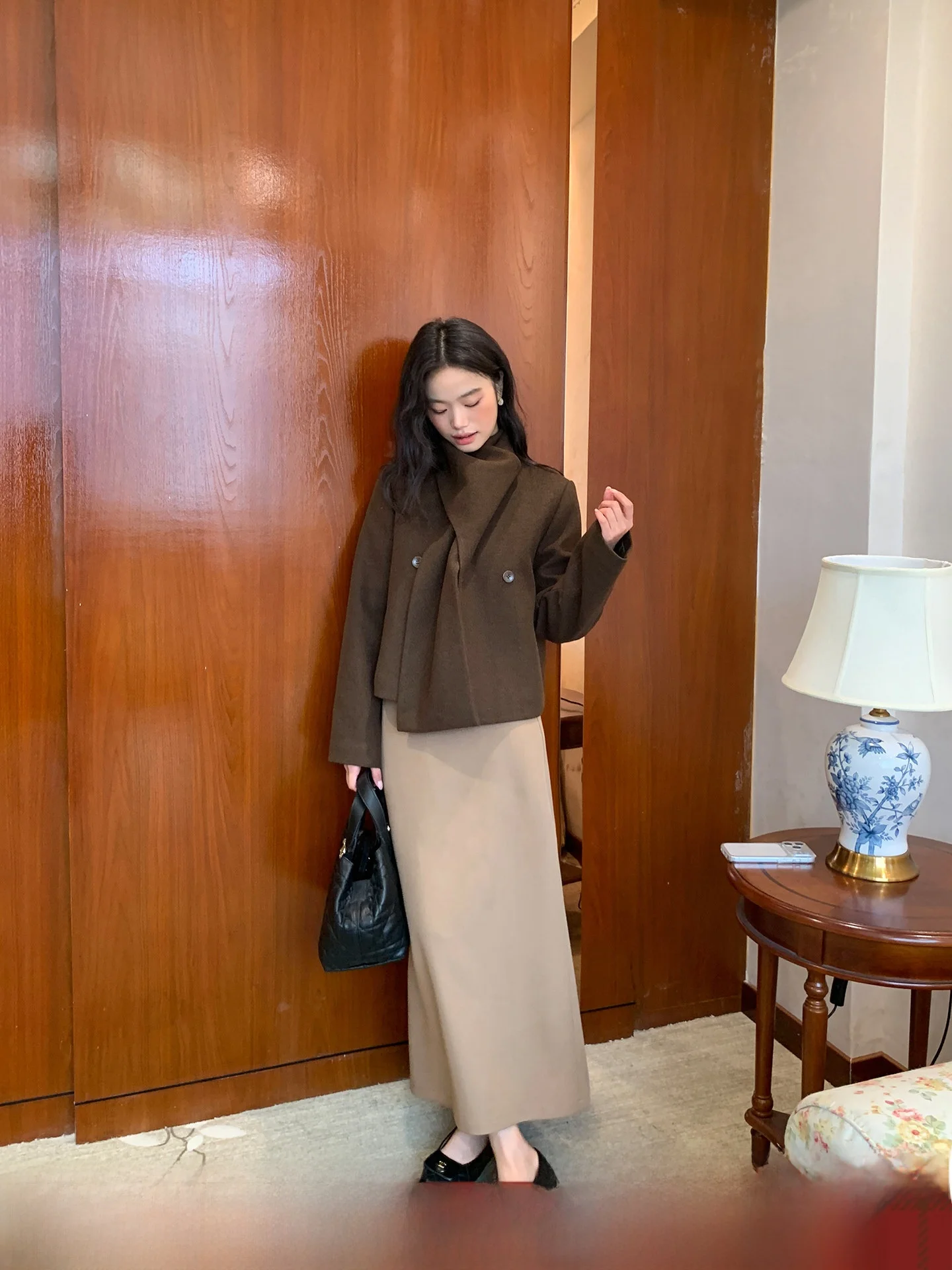 

Ele Casual High Waist A-Line Skirt for Women Korean Sle Winter Faion Skirts Polyester Fiber Ladies Skirts