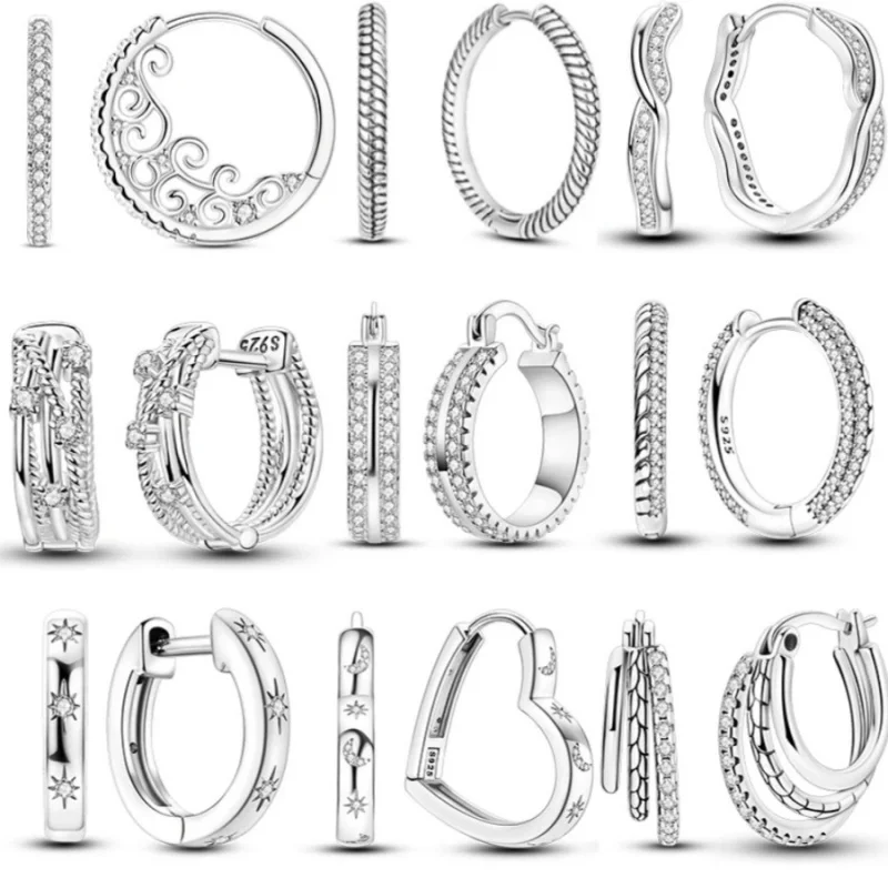

original scarіblo Earrings For Women 100% 925 Silver Cubic Zircon Heart Star Moon Earrings Elegant christmas Jewelry girl gifts