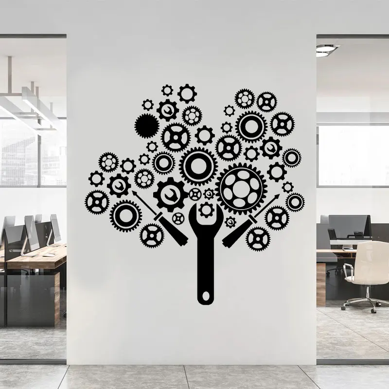 Gears Mechanic Auto Car Service Garage Repair Wall Stickers Vinyl Interior Decor Window Decals Removable Mural Wallpaper A109