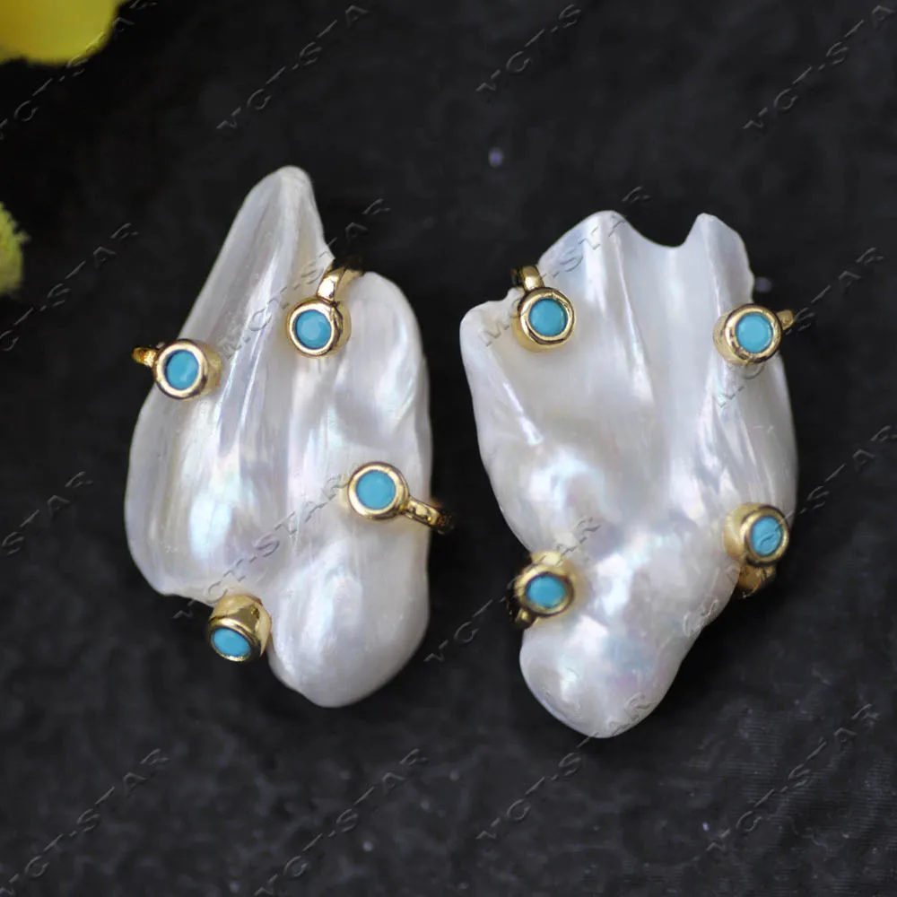 

Z14064 Set 35mm White Baroque Freshwater Pearl Inlay Turquoise Earring Ring