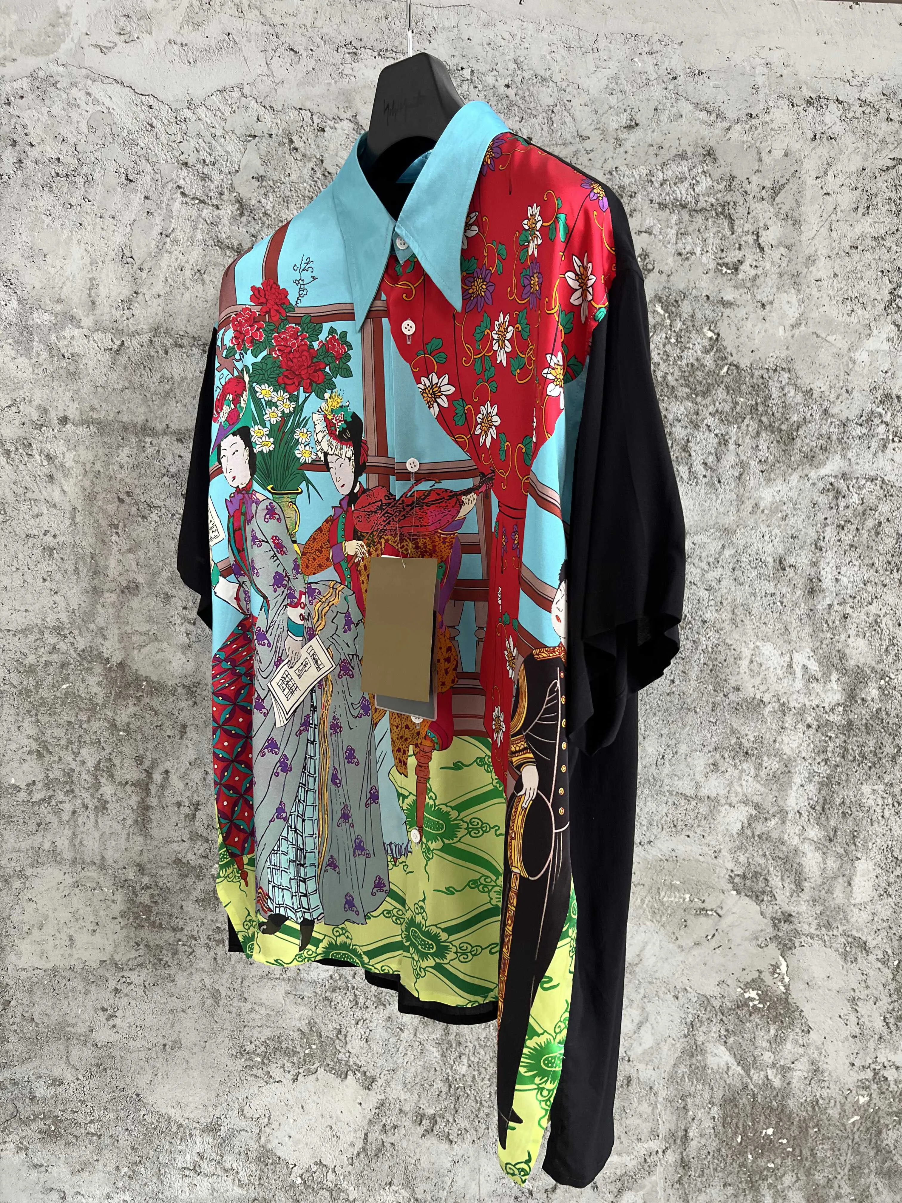 Silk short-sleeved shirt, Japanese-style printed shirt, singing in the Plum Garden of the Deer Cry Hall