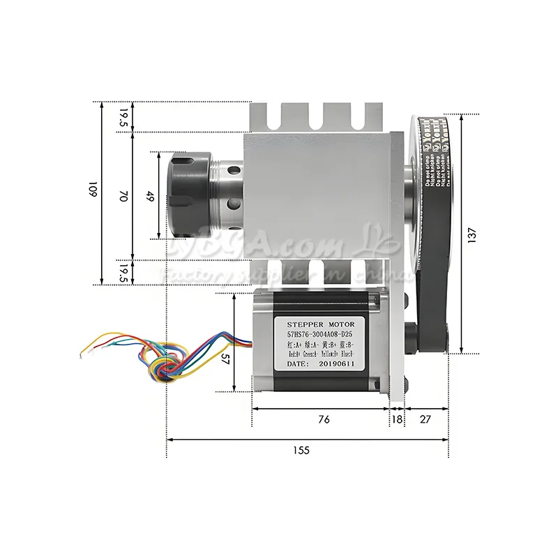 CNC Milling Machine 4th Axis Rotary A-axis K5M-6-ER32 Collet Hollow Shaft 22mm Deceleration Ratio 6:1