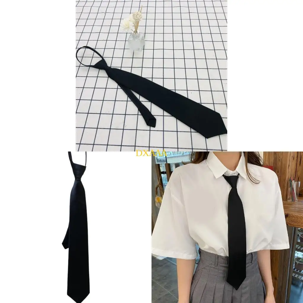 

DXAA Retro Color Silky Narrow Necktie School Uniform Zipper Pre-Tied for Arrow