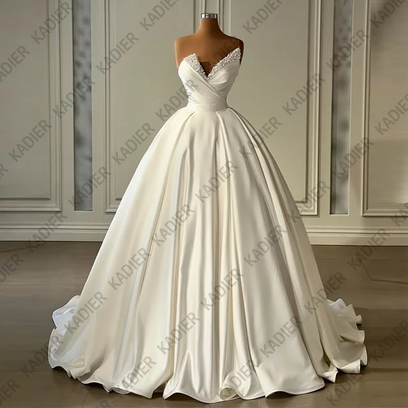 تخصيص طويل الأميرة الكرة ثوب العاج فستان الزفاف النساء الدانتيل يصل مطرز زي العرائس Vestidos Novias Boda