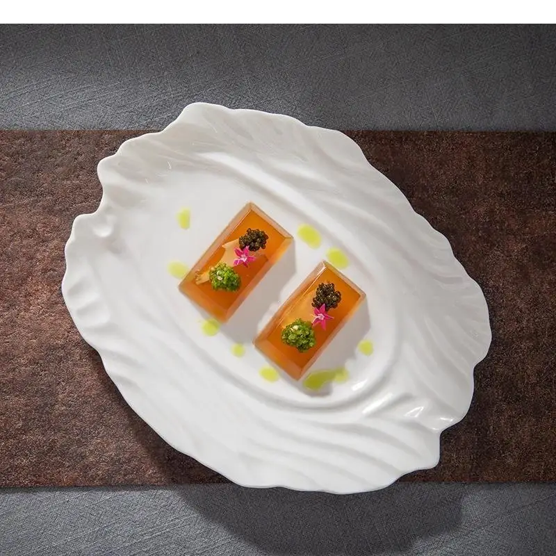 Irregular Texture Ceramic Dinner Plate Restaurant Specialty Dessert Sushi Snack Plates Pure White Tableware view 4