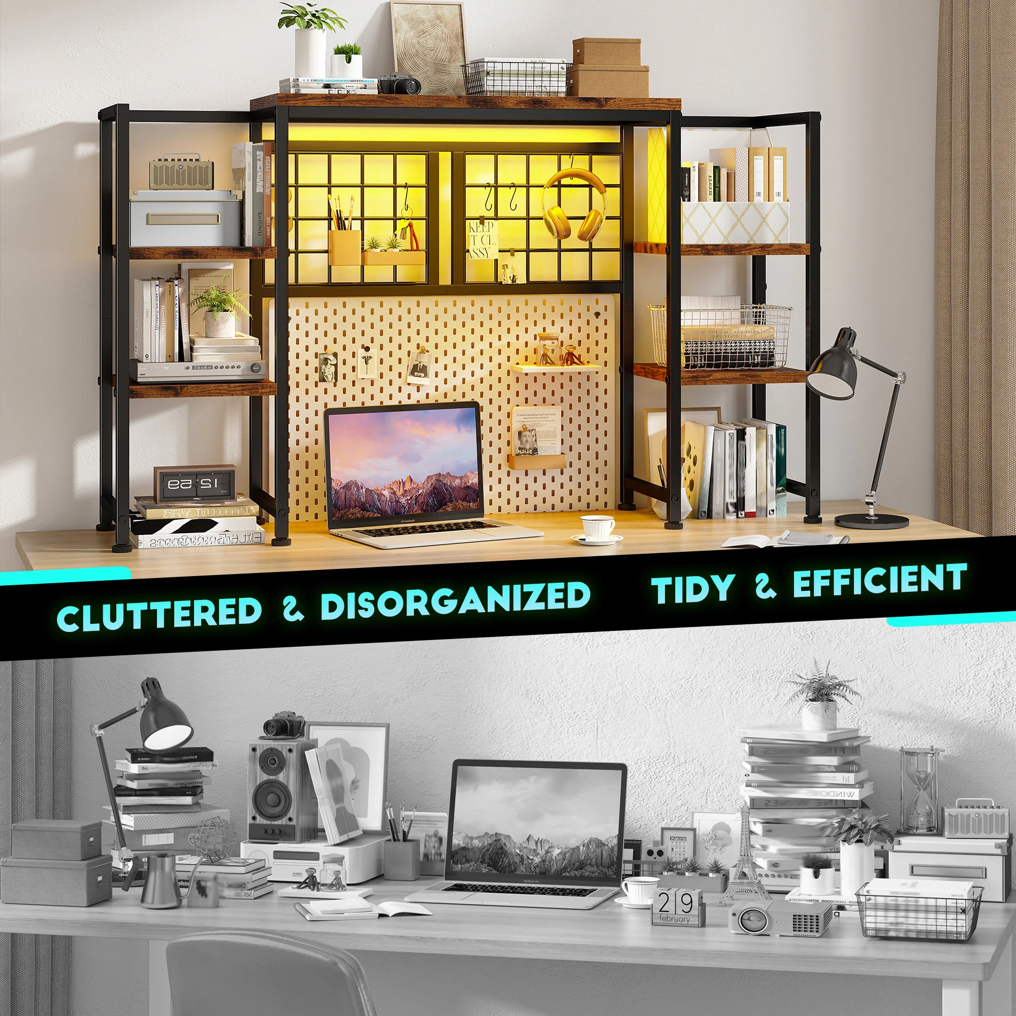 Desk Shelf With LED Light Strip, Adjustable 45.1