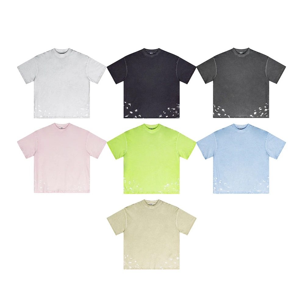 ZODF Chic Men Heavy Wieght Washed Cotton T-Shirts Unisex Summer Paint Oversized 310gsm Splash-Ink T Shirt Streetwears HY0806