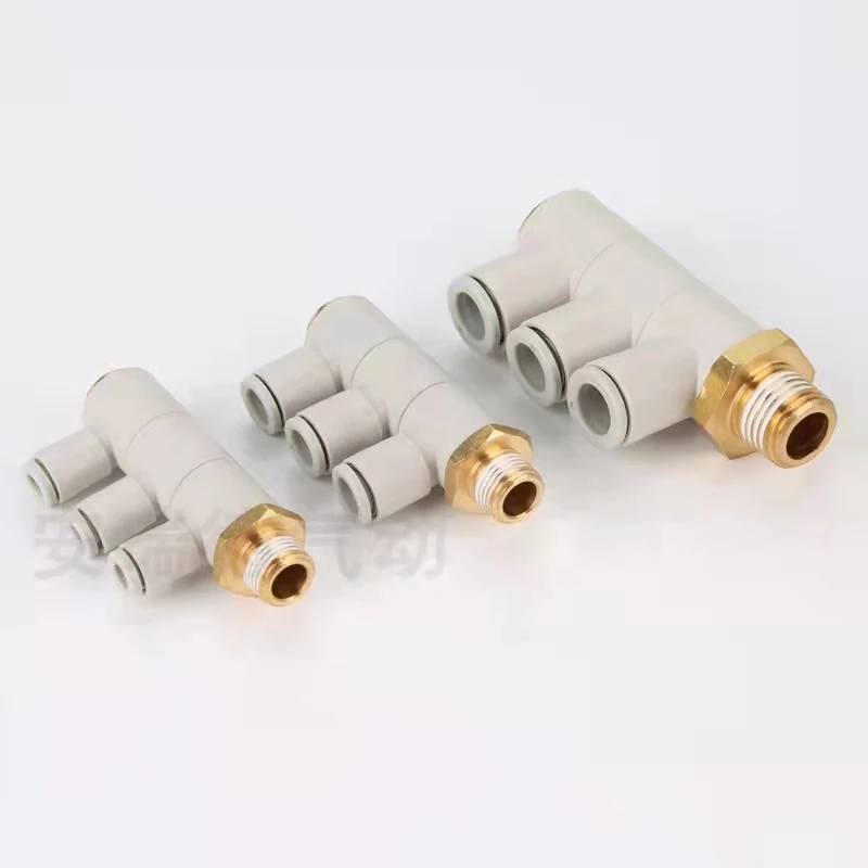 1PC One drag three thread single head 3 groups KQ2VT04 06-01 08-02S 10-04S trachea quick gas nozzle connector