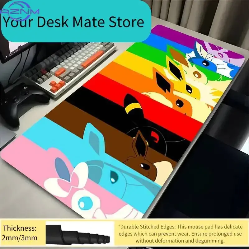 Bright Anime Style Large Mousepad, Rubber Non-Slip Extended Desk Mat With Stitched Edges, Smooth Gaming Table Pad For Office And