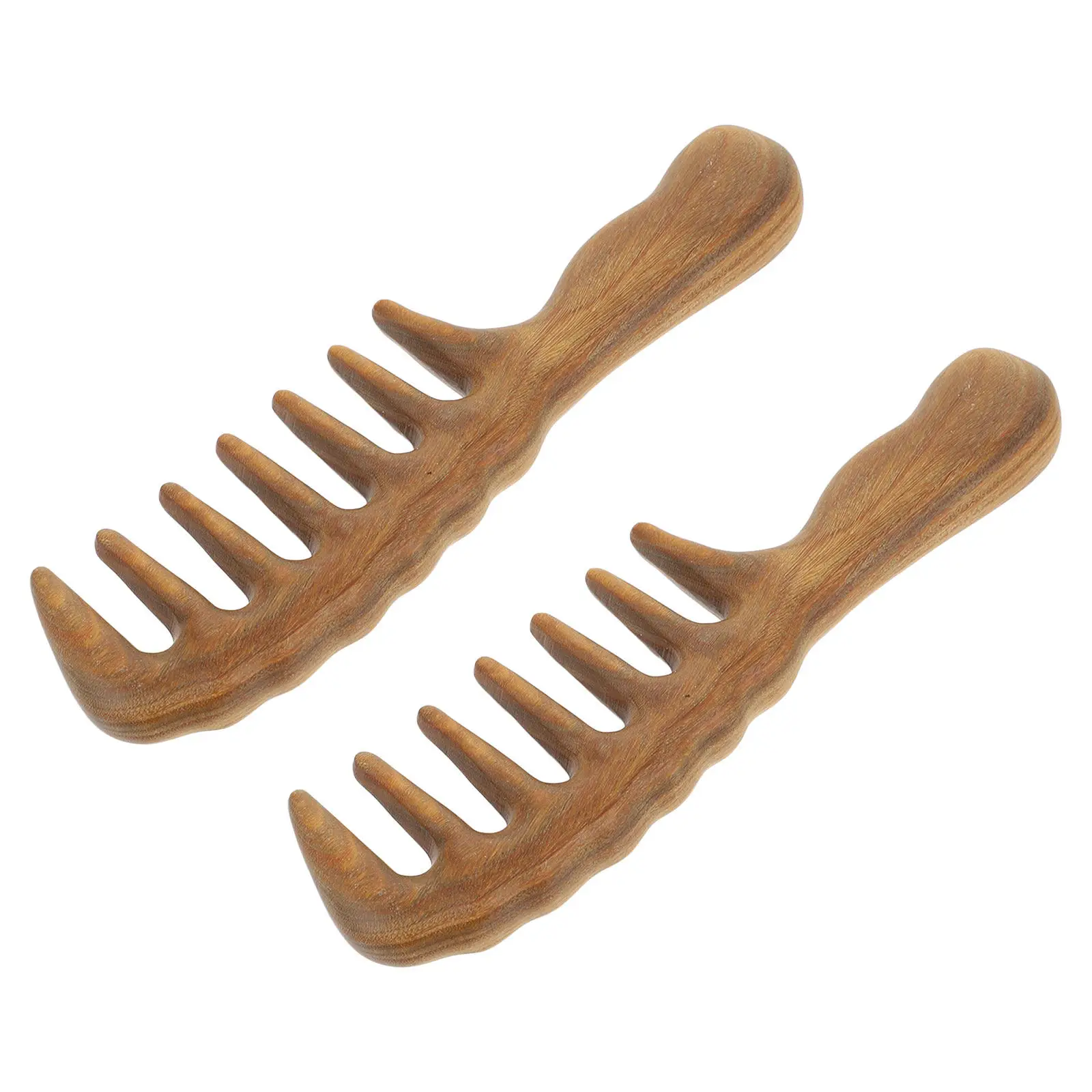 2Pcs Wooden Wide Tooth Comb Sandalwood Massage Brush Detangling Tool for Curly Thick Hair Men Women Anti-Static Hair Care