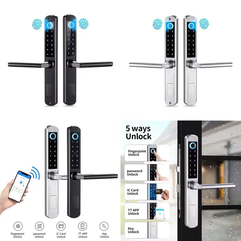 2026 IP64 Waterproof Outdoor Dual Side Fingerprint Stainless Steel High Quality Security Sliding Keyless Door Smart Lock