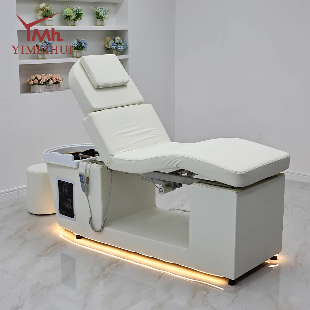 Luxury Multifunctional Thai Shampoo Beds for Hair Salon Head Spa With White Wash Basin Ample Storage Cabinets And Stool