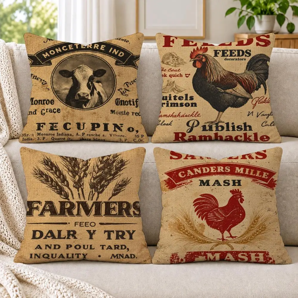 Farm Feed Rustic Farmhouse Cushion Cover Soft Short Plush Pillow Cases Hidden Zipper Cutecore Sofa Bedroom Home Decor Gift