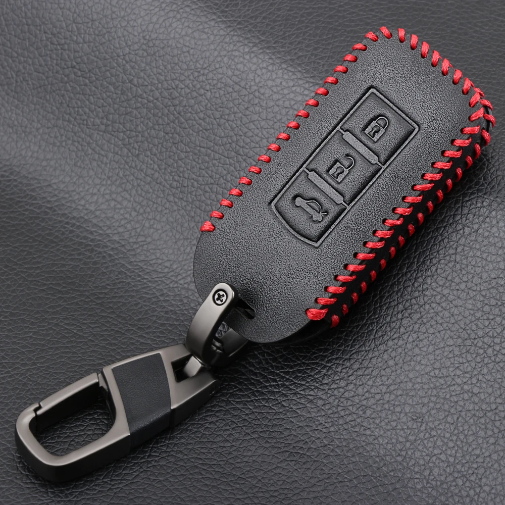 Leather Car Key Case Cover for Mitsubishi Outlander 2015 2017 Xpander Triton ASX LANCER Pajero Sport Car Key Shell Keyring