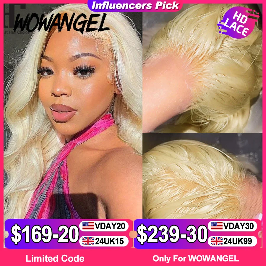 Wow Engel Echt HD Spitze Frontal Perücke 250% 13x4 HD Spitze Vorne Menschenhaar Perücke 613 Blonde Körper welle Perücken HD Spitze Verschluss Perücke Glueless