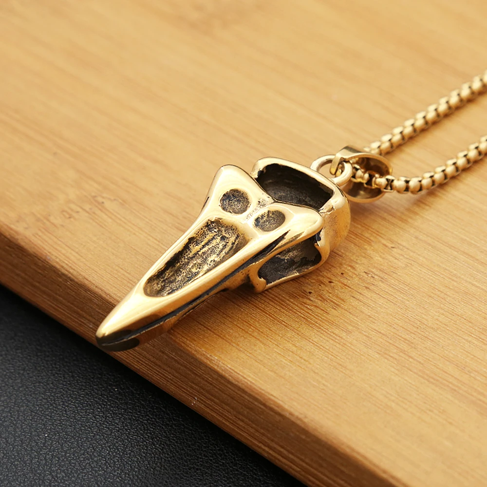 Vintage Nordic Vikings Raven Pendant Necklace Odin Animal Skull Stainless Steel Necklaces For Men Women Fashion Amulet Jewelry