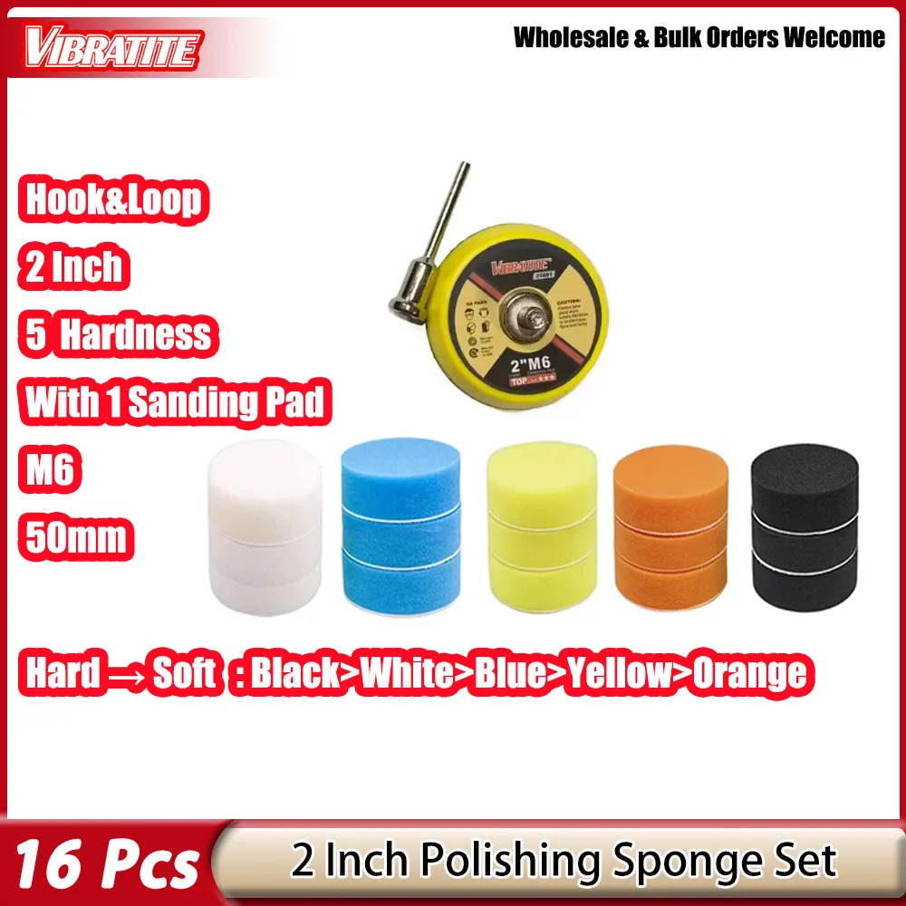 16pcs 2 Inch 50mm Polishing Sponge Pads Set Automobile Polisher Waxing Buffing Cleaning Screw Tray Tool Useful