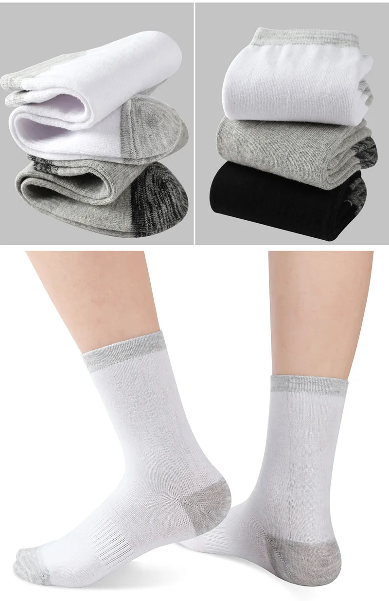 6 Paare/los männer Sportsocken Herbst Winter 100 % Baumwolle Laufen Schwarz Sport Wandern Socken Schwarz Weiß Grau Männliche Lange Röhre socken – Detail 8