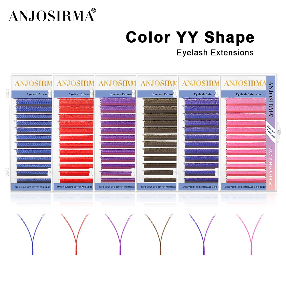 ANJOSIRMA 2D YY  Shaped colorful eyelash extension natural soft Brown False eyelashes automatic blooming professional lashes