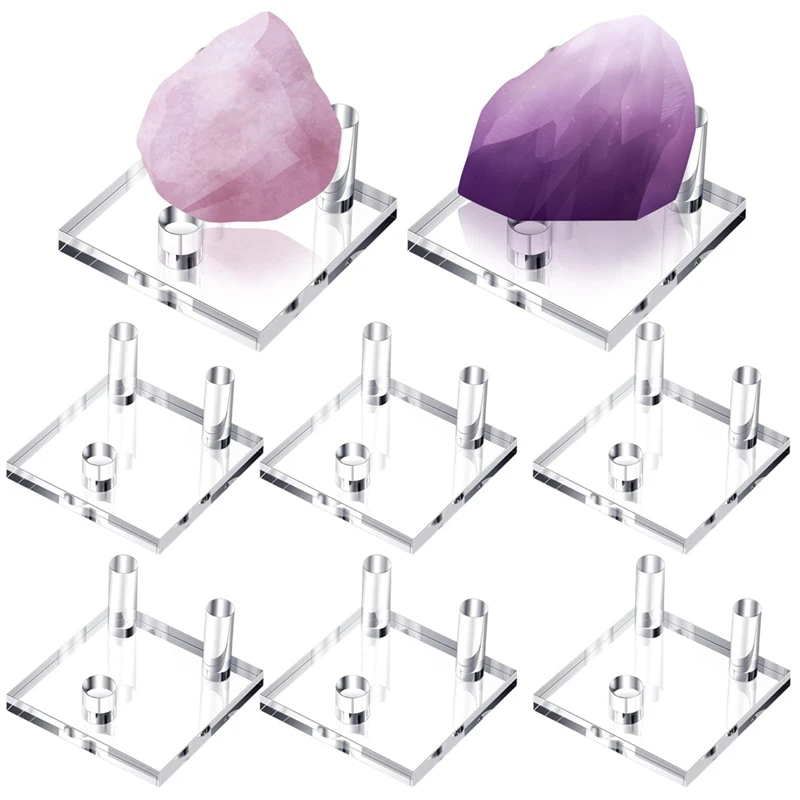 

8Pcs 2.5Inch 3 Pegs Acrylic Display Stands Clear Mineral Holder Square Display Easel Stands For Coral Mineral Agate