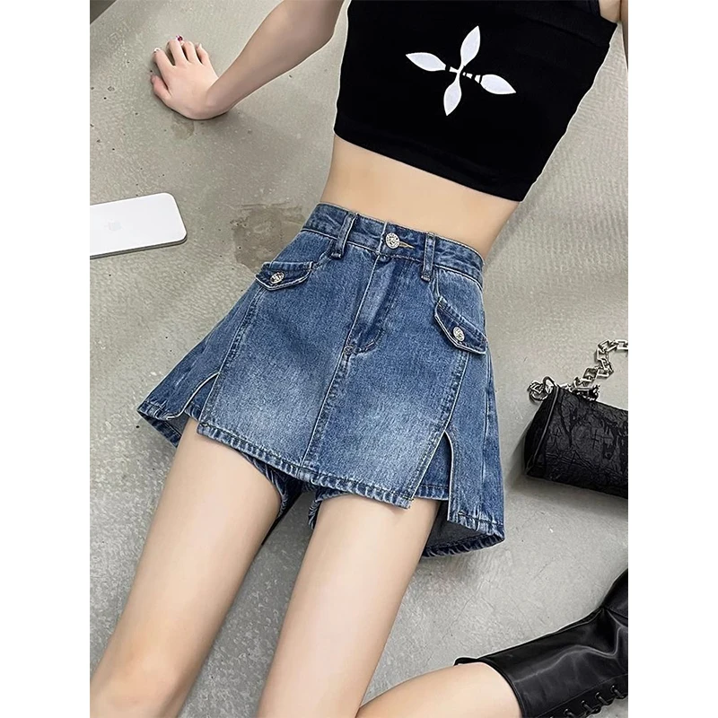 

High Waist Appear Thin Denim Short Skirt Women Summer Fashion Office Lady Solid Color Skirt Simplicity All-match A-line Skirt