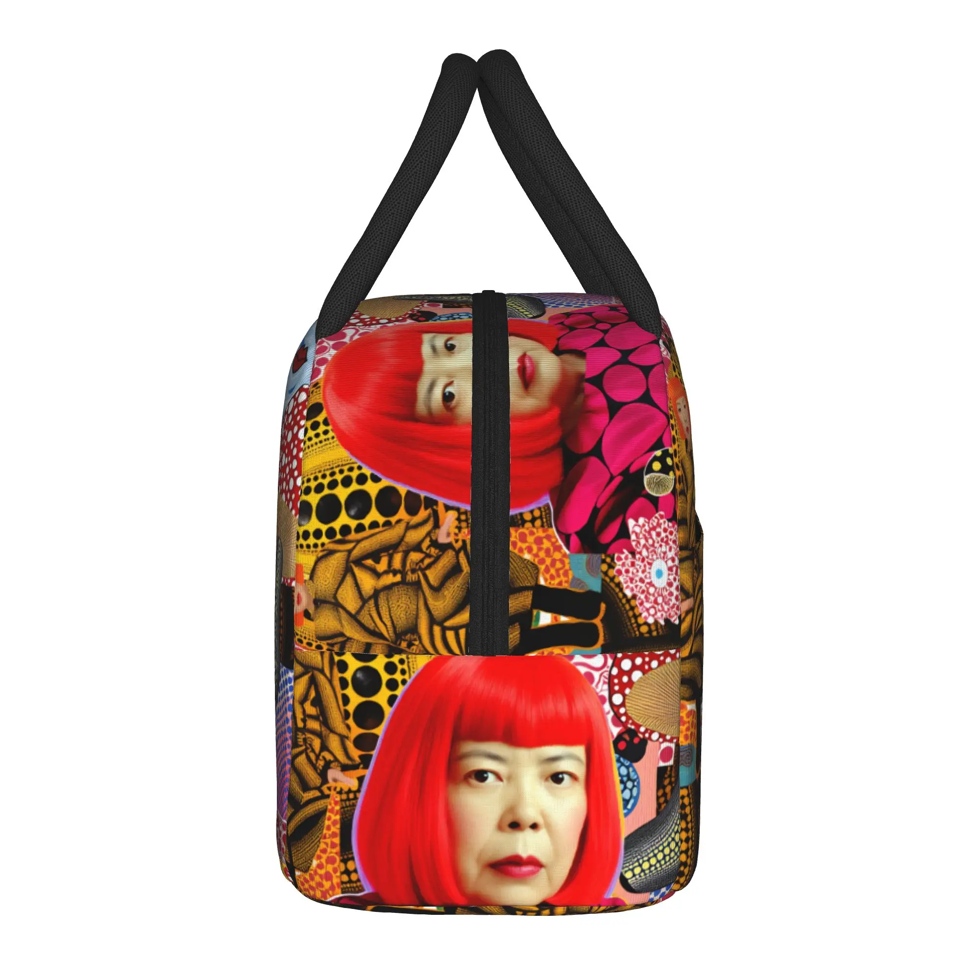 Yayoi Kusama Abstract Face Lunch Bag Japanese Artist Retro Lunch Box For Women Travel Zipper Cooler Bag Oxford Tote Food Bags