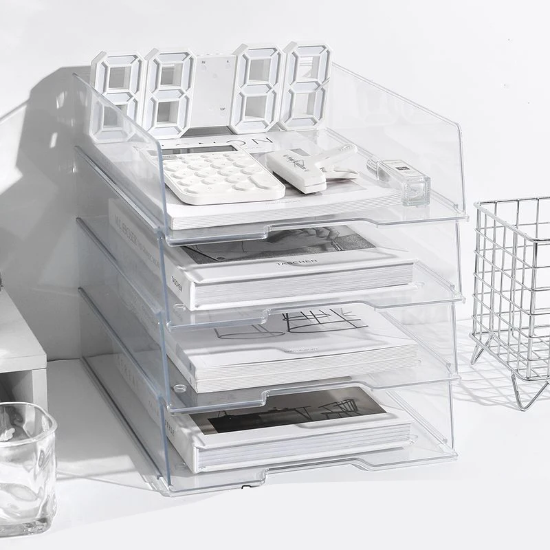 A4 Stackable Detachable Acrylic File Holder Document Stand Tray Desk Organizer Container for Magazine Paper Home Office Supplies