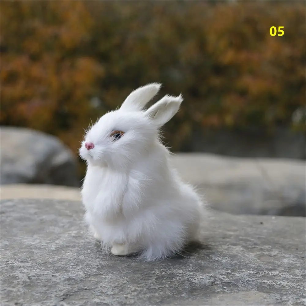 Mini conejo de peluche blanco realista, conejo de pascua, modelo de juguete, regalo de cumpleaños, 15CM