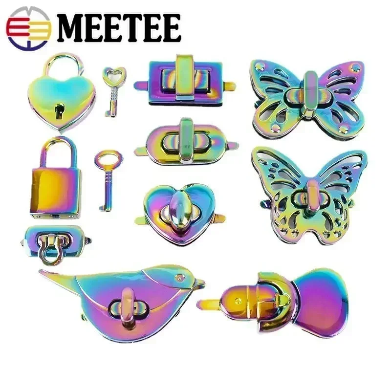 1/2Pcs Rainbow Metal Bag Buckle Turn Twist Purse Lock Decor Clasp Handbags Leather Bags Closure Craft Hardware Accessories