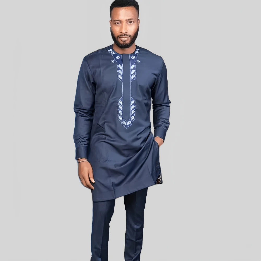 Kaftan Herren Outfits Hochzeiten Männer Sets bestickte Blumen Langarm Top Hosen afrikanische ethnische Casual Party 2 Stück Anzug Kleidung