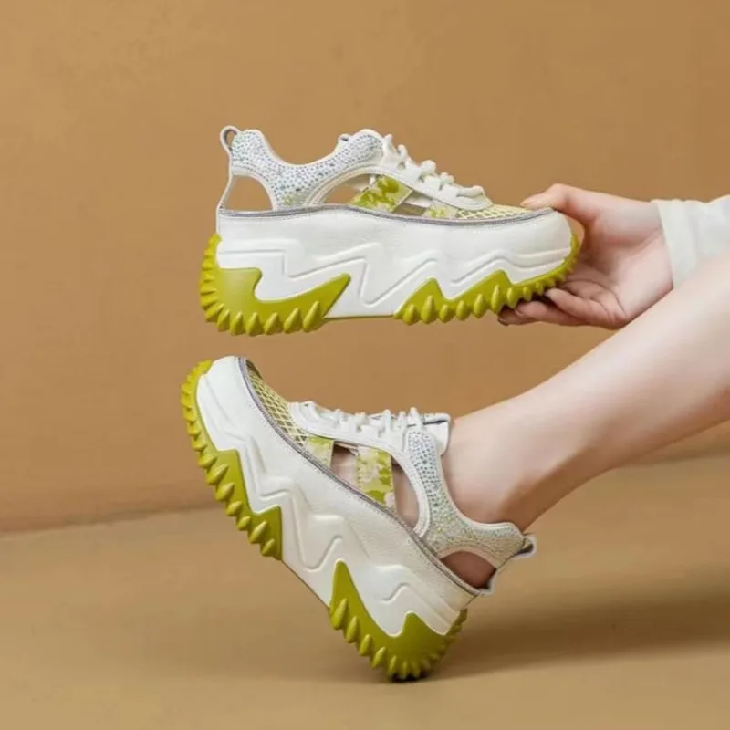 Sandali con plateau Fad per donna Outdoor Comode zeppe traspiranti Scarpe casual da donna Tendenza Sandali in pelle Pu De Mujer