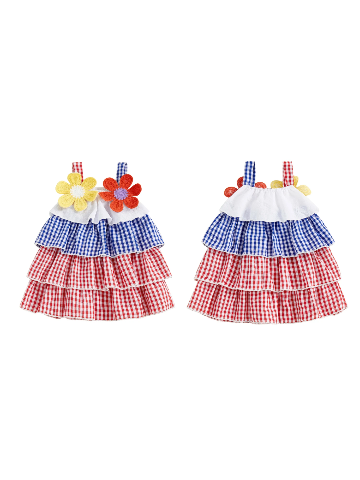 رائعتين الرضع الفتيات مخطط رومبير أنيق بلا أكمام كشكش الأزهار بذلة الصيف المألوف لطيف الزي #4