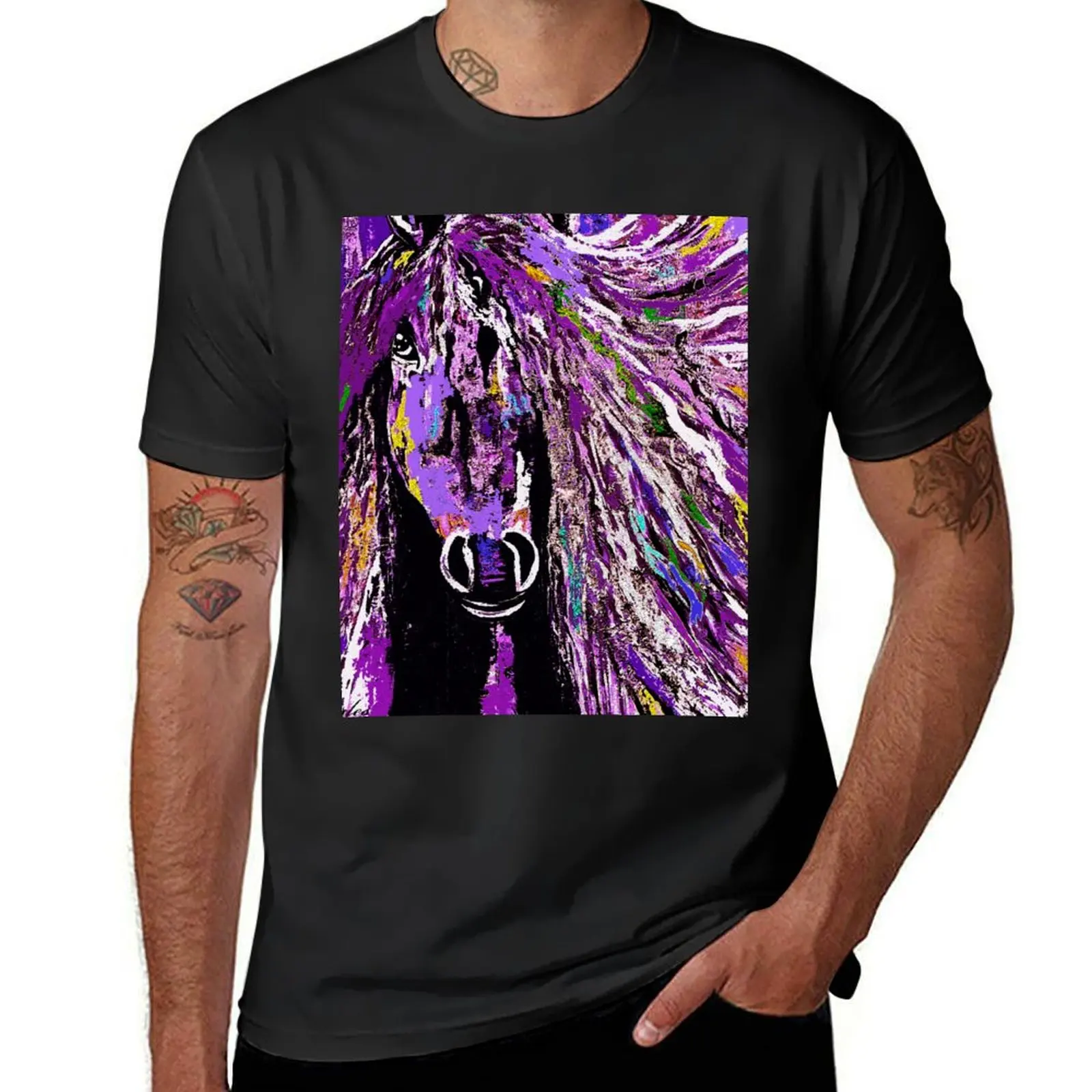 

Horse Purple T-Shirt animal prinfor boys tees Aesthetic clothing mens graphic t-shirts funny