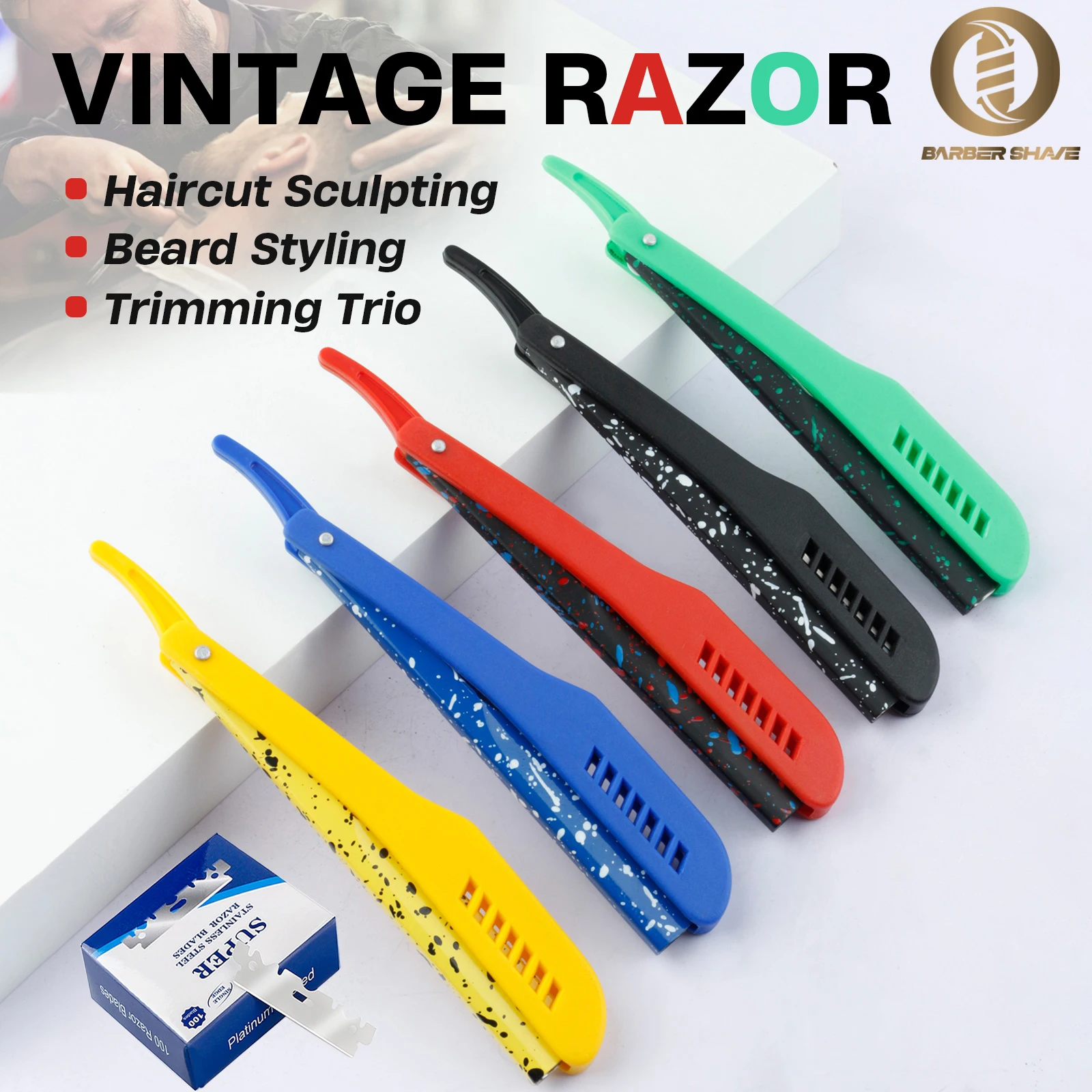 Classic Folding Razor Camouflage Pattern Men's Razor Slide-out Razor Barbershop Haircut Accessories Beard Shaving Tools