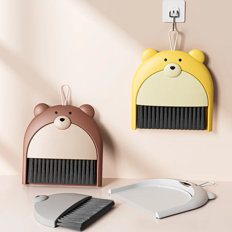 

Cartoon Bear Small Broom Dustpan Set Dust Pan and Clean Brush for Tabletop Debris,Keyboards&Clean Pet Cages