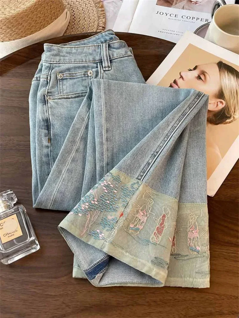 

Blue Jeans Women High Waisted Baggy American Fashion Streetwear Denim Female spring Summer NEW Straight Wide Leg Cowgirl Trouser