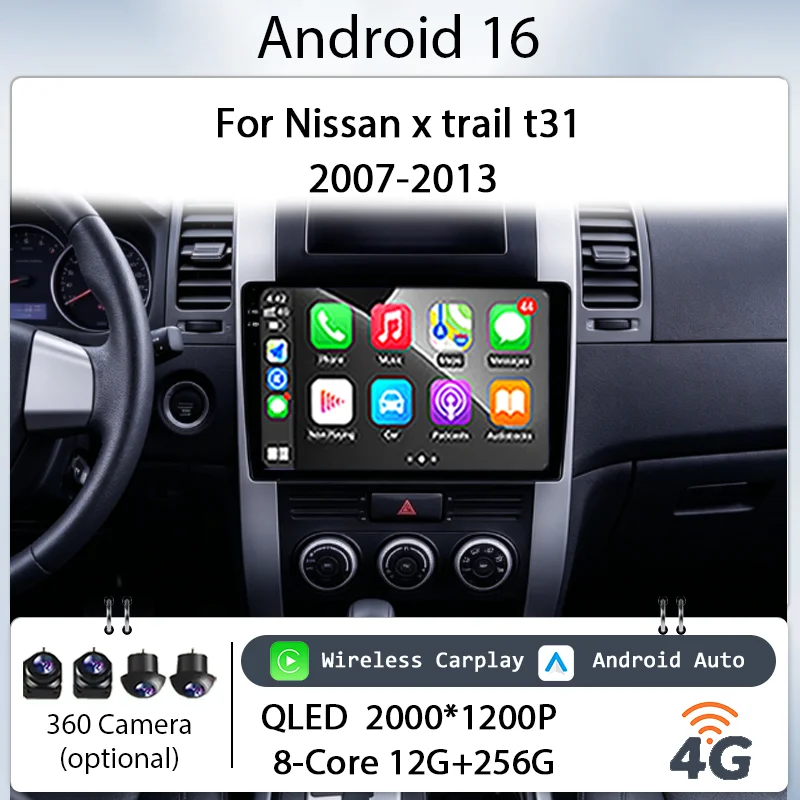 

for Nissan x trail t31 2007-2013 Car Radio Multimedia Player 10" CarPlay GPS BT 4G DSP Mirror Link IPS QLED