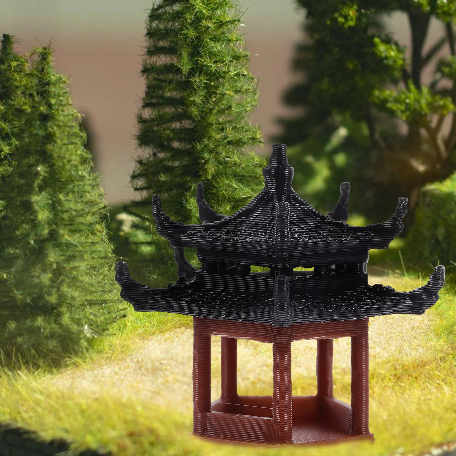 

1pc Strong Sturdy Plastic Pavilion Ornament Mini Statue Durable Realistic Design Garden Home Decor Desktop Landscaping Outdoor