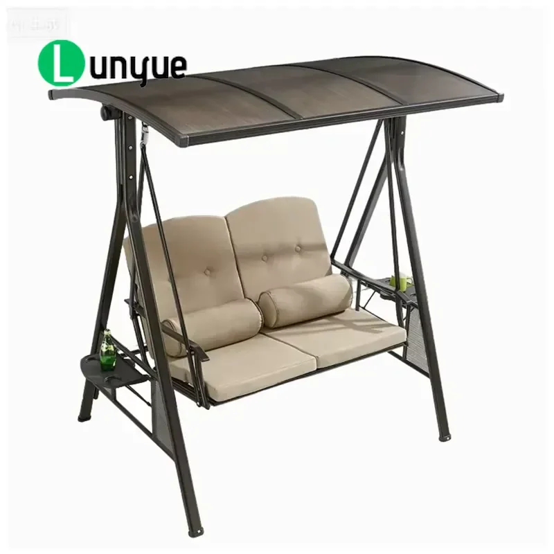 Custom Modern Metal Outdoor Swing Chair Waterproof Cushion 3 Seater for Villa Hotel Courtyard Park Durable Garden Furniture