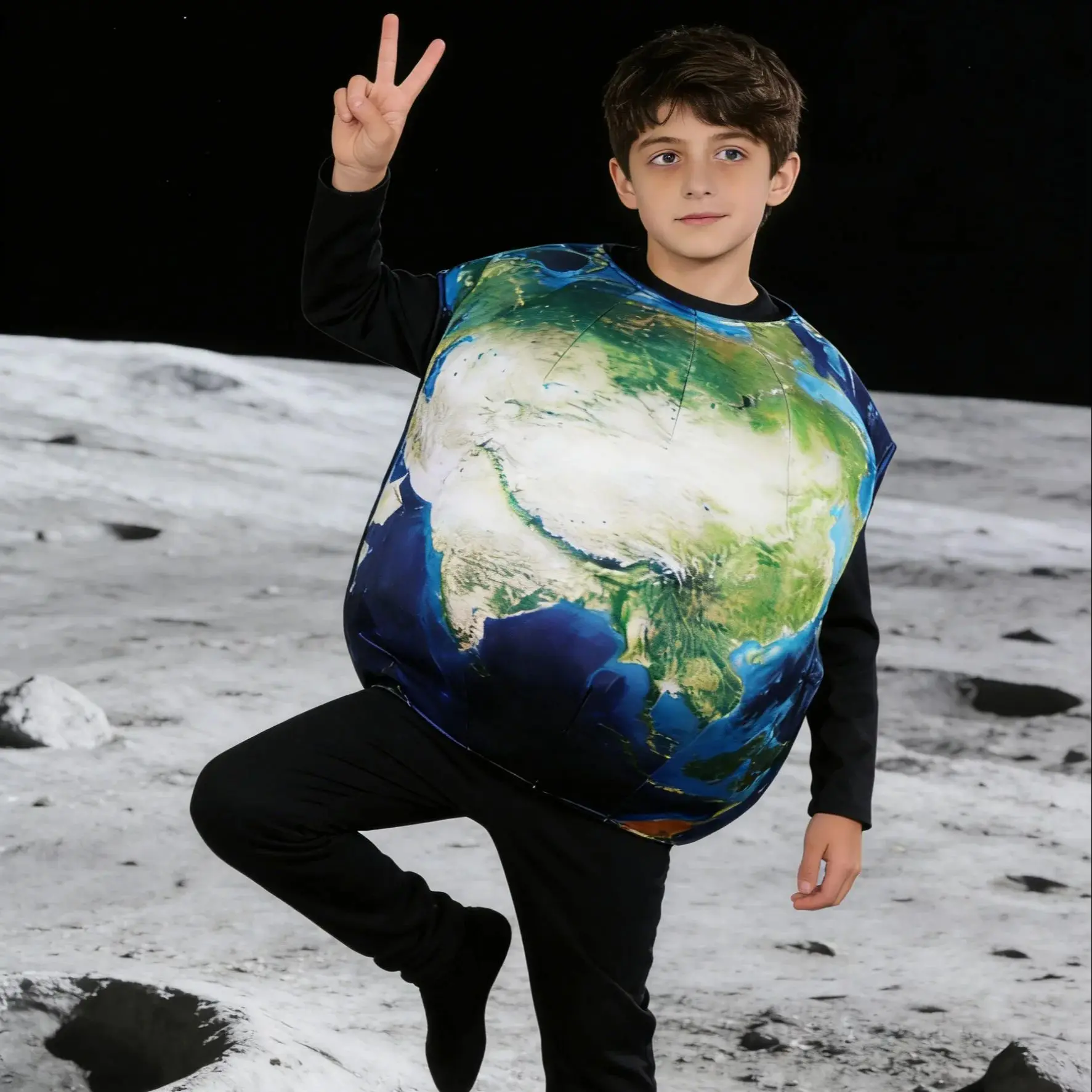 

Костюм-комбинезон без рукавов для мальчиков, 1 шт., с круглым вырезом, с индивидуальным принтом в виде глобуса, персонализированный сценический костюм в форме глобуса, для Хэллоуина, Рождества, карнавала и других праздничных и необычных сценических выступ