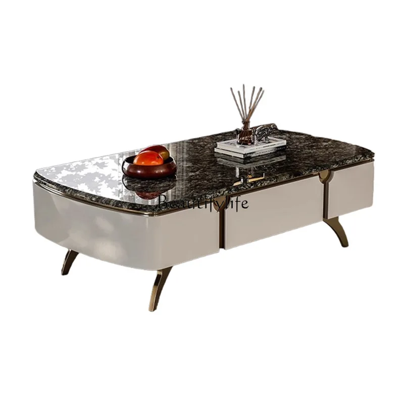 

Italian light luxury coffee table, villa living room household natural luxury stone locker solid wood coffee table