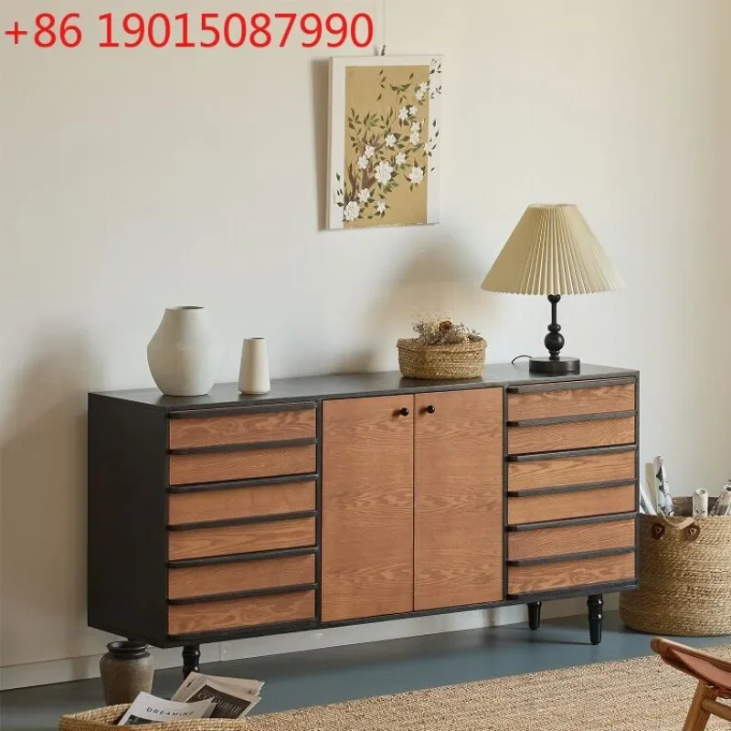 Bamboo Foot Middle-ancient style solid wood dining side cabinet storage cabinet storage side cabinet walnut color bucket