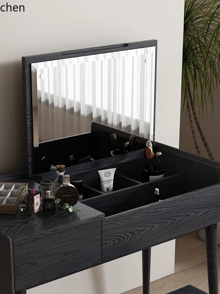 i5.15 Retro Solid Wood Dressing Table Desk Flip Cover Small Apartment Integrated Makeup Table